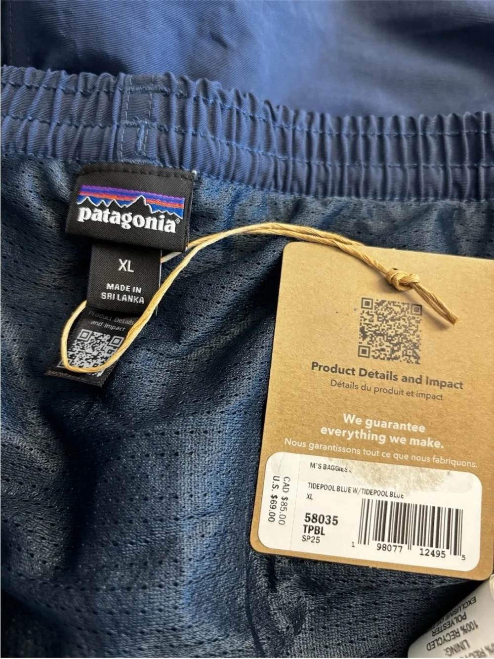 NWT Patagonia Men's Baggies Longs Tidepool Blue Size XL  6.5